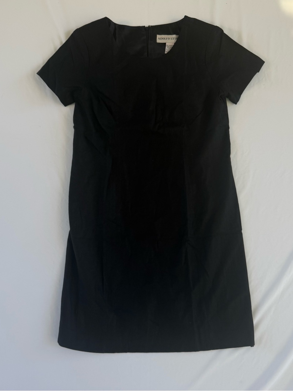 VTG Linen Dress Womens 14 Black Shift Short Sleeve LBD Lagenlook Minimalist
